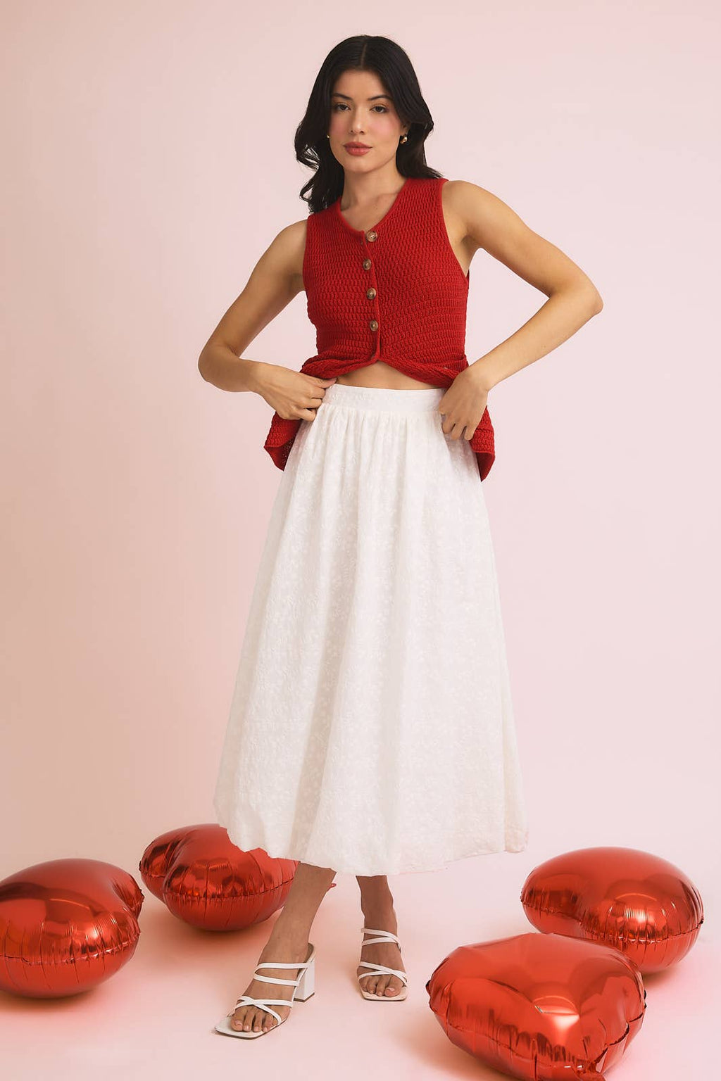 Eyelet Bubble Maxi Skirt