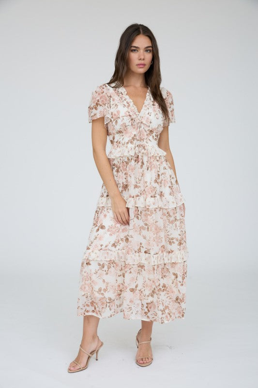 Vera Floral Tiered Midi Dress