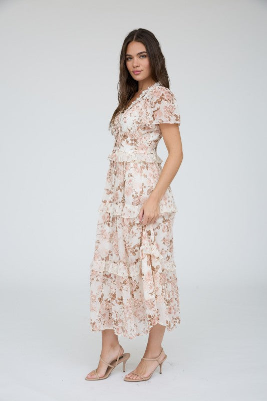 Vera Floral Tiered Midi Dress