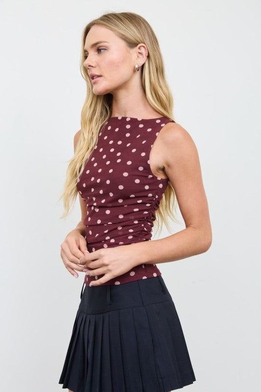 Polka Dot Mesh Knit Top