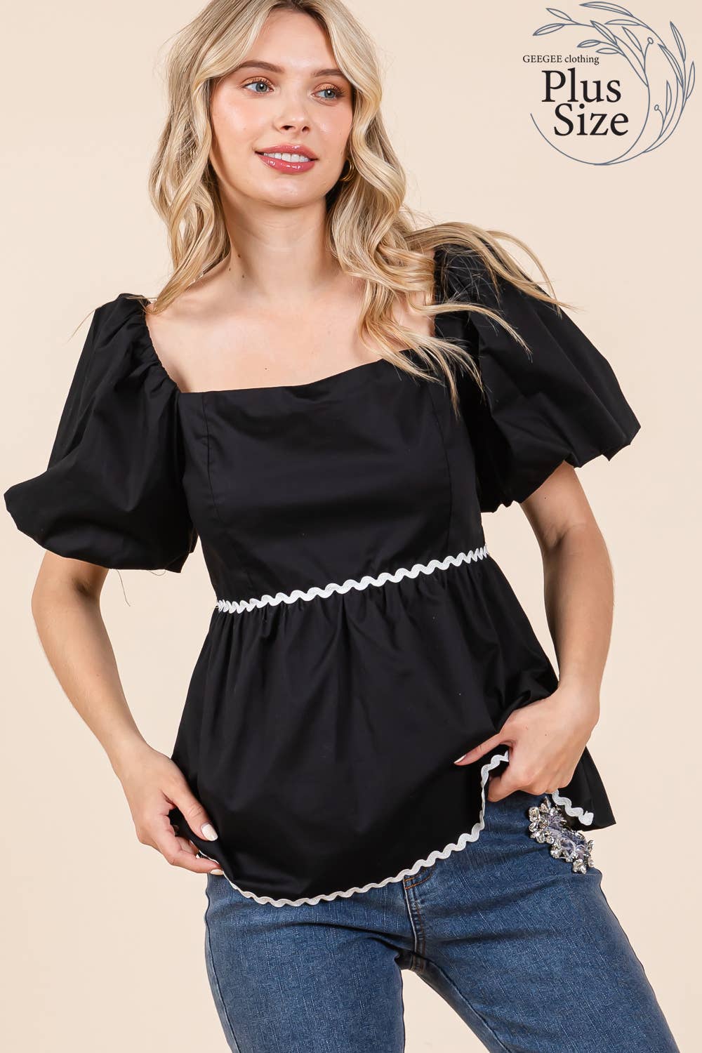 Wavy Piping Detailed Babydoll Top