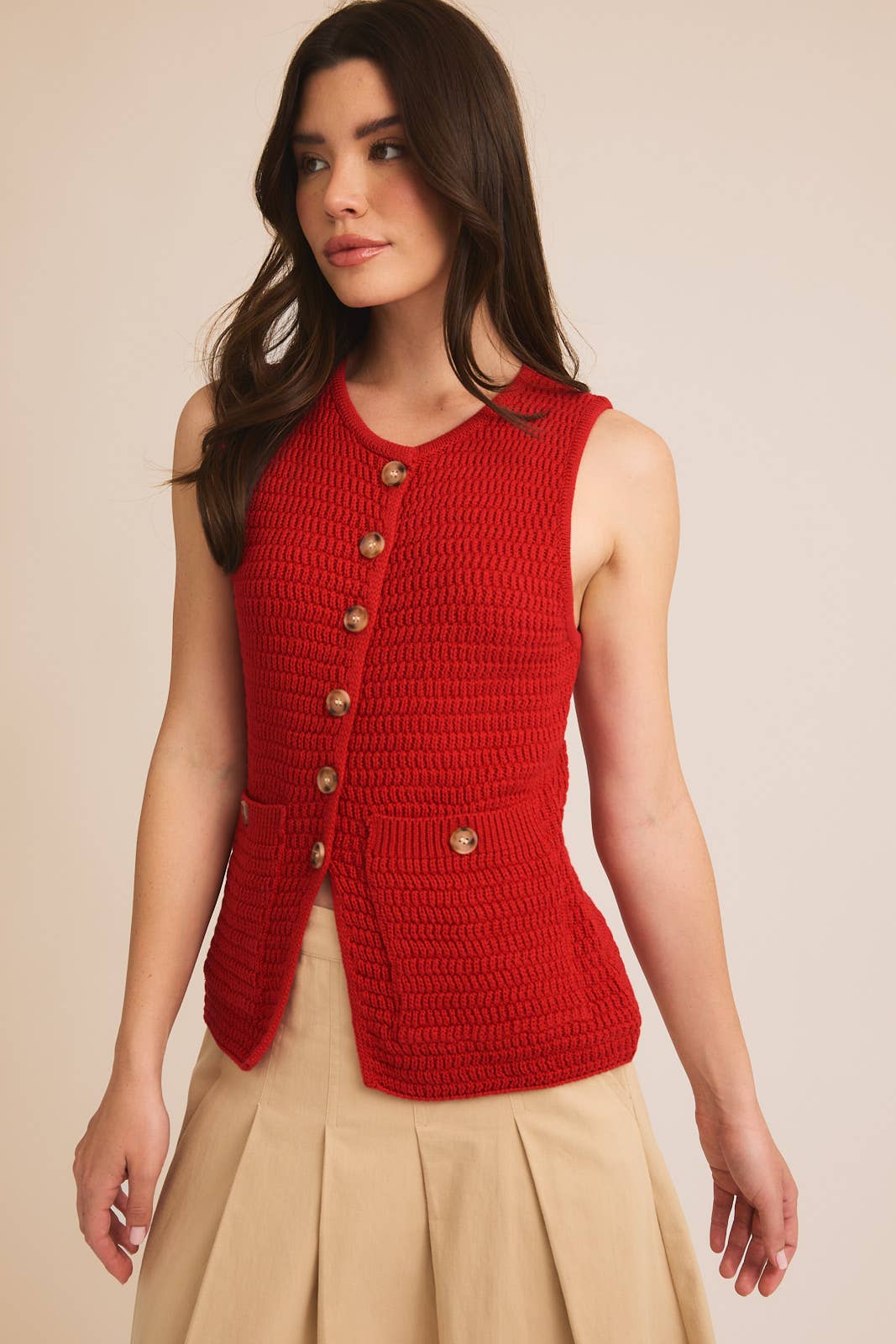 Crimson Button-Down Sweater Vest