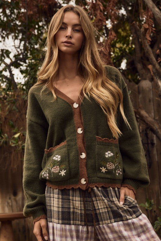 Floral Embroidered Knit Cardigan
