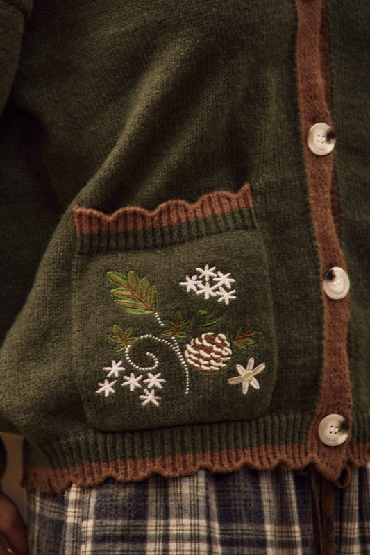Floral Embroidered Knit Cardigan