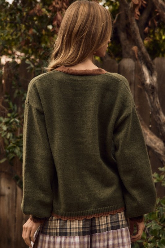 Floral Embroidered Knit Cardigan