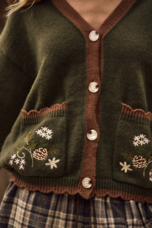 Floral Embroidered Knit Cardigan