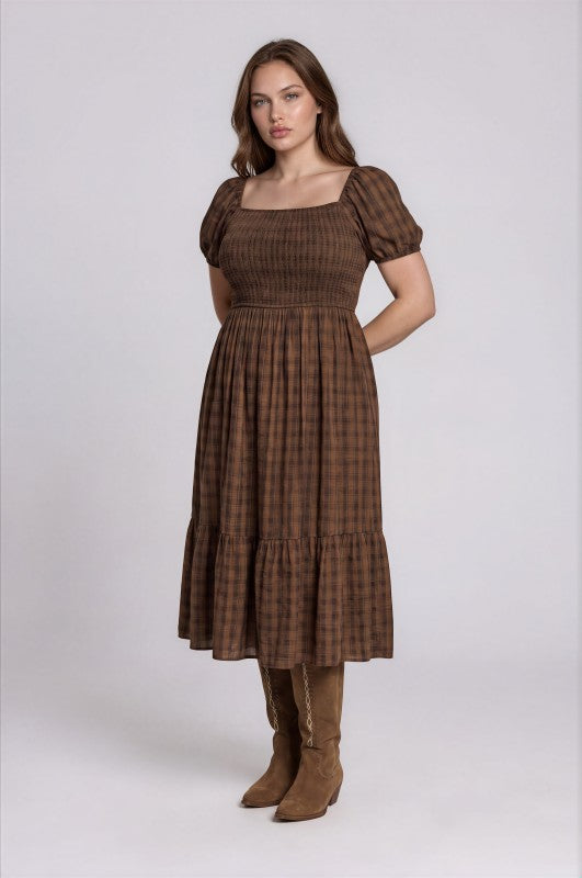 Camille Plaid Smocked Midi Dress