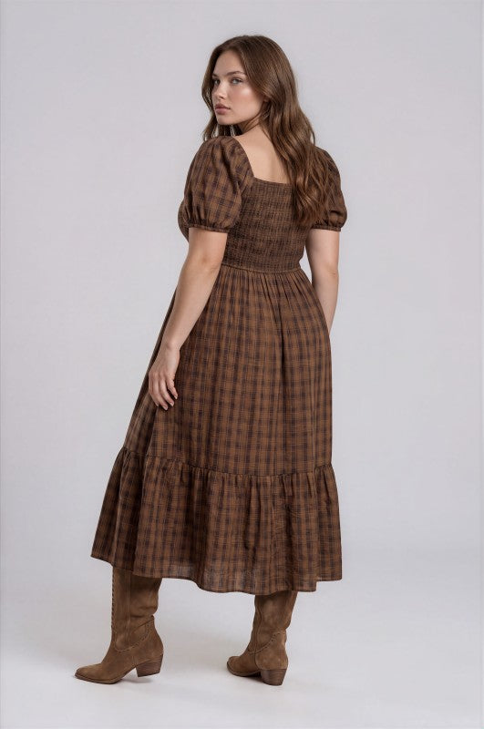 Camille Plaid Smocked Midi Dress
