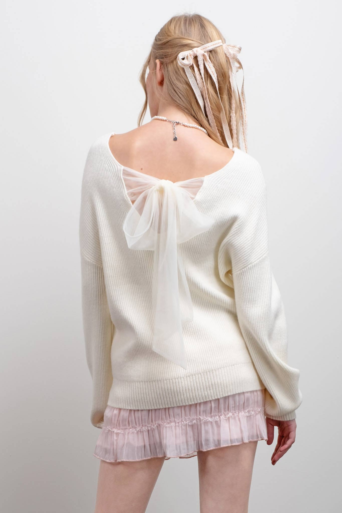 Back Bow Tie Detail Sweater