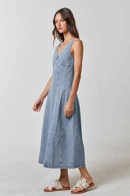 Tara V-Neck Denim Sleeveless Maxi