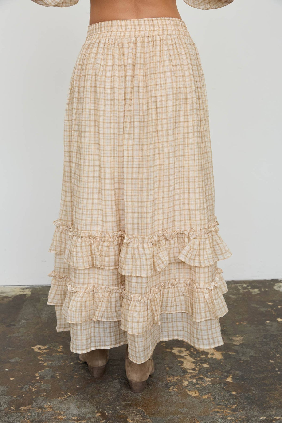Maddy Plaid Ruffled Midi Skirt