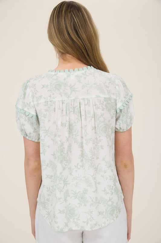 Petal Whimsy Scallop Tie-Front Blouse