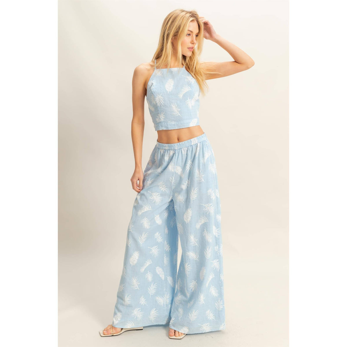Tropical Leaf Wide Leg Pant