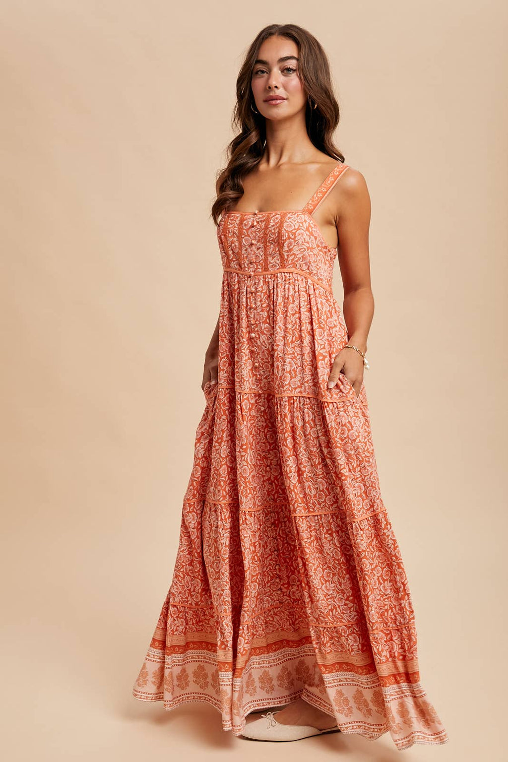 Paloma Tiered Border Maxi Dress