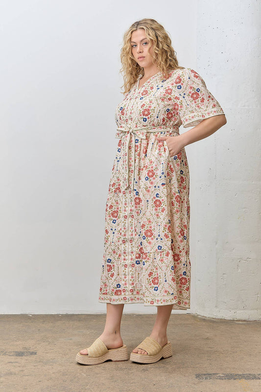 Crimson Bloom Midi Dress