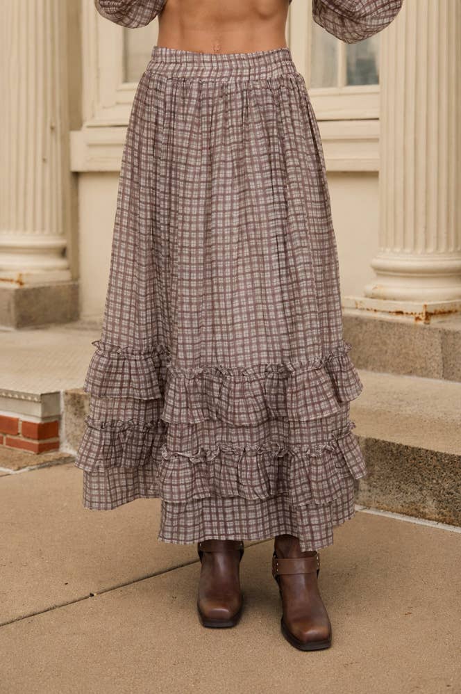 Maddy Plaid Ruffled Midi Skirt