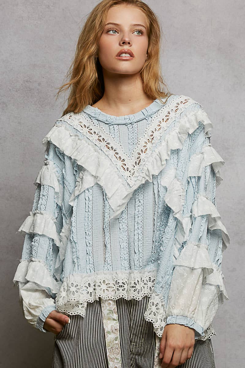 Eyelet Ruffle Knit Top