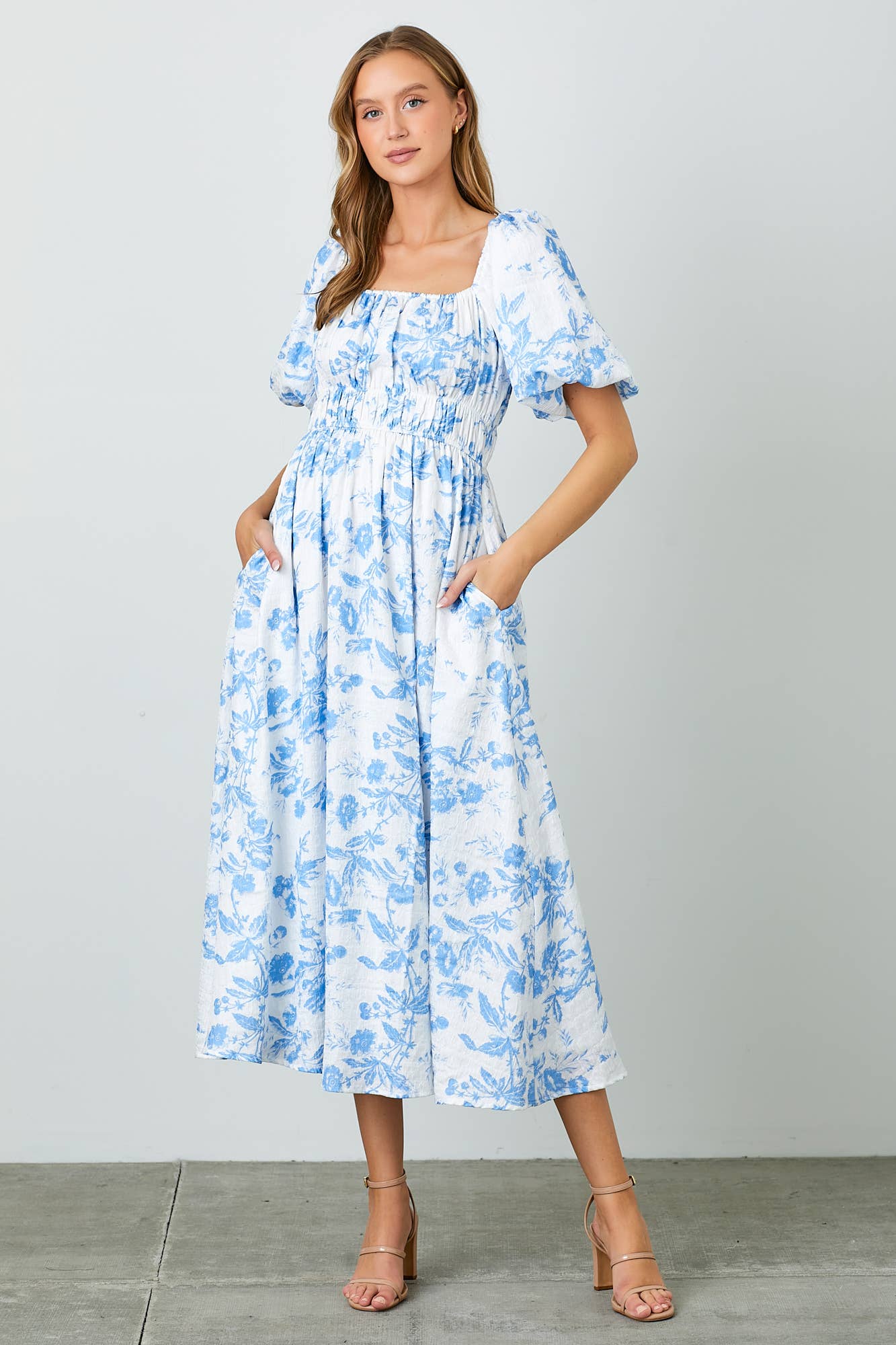 Eloise Floral Textured Print Midi Dress