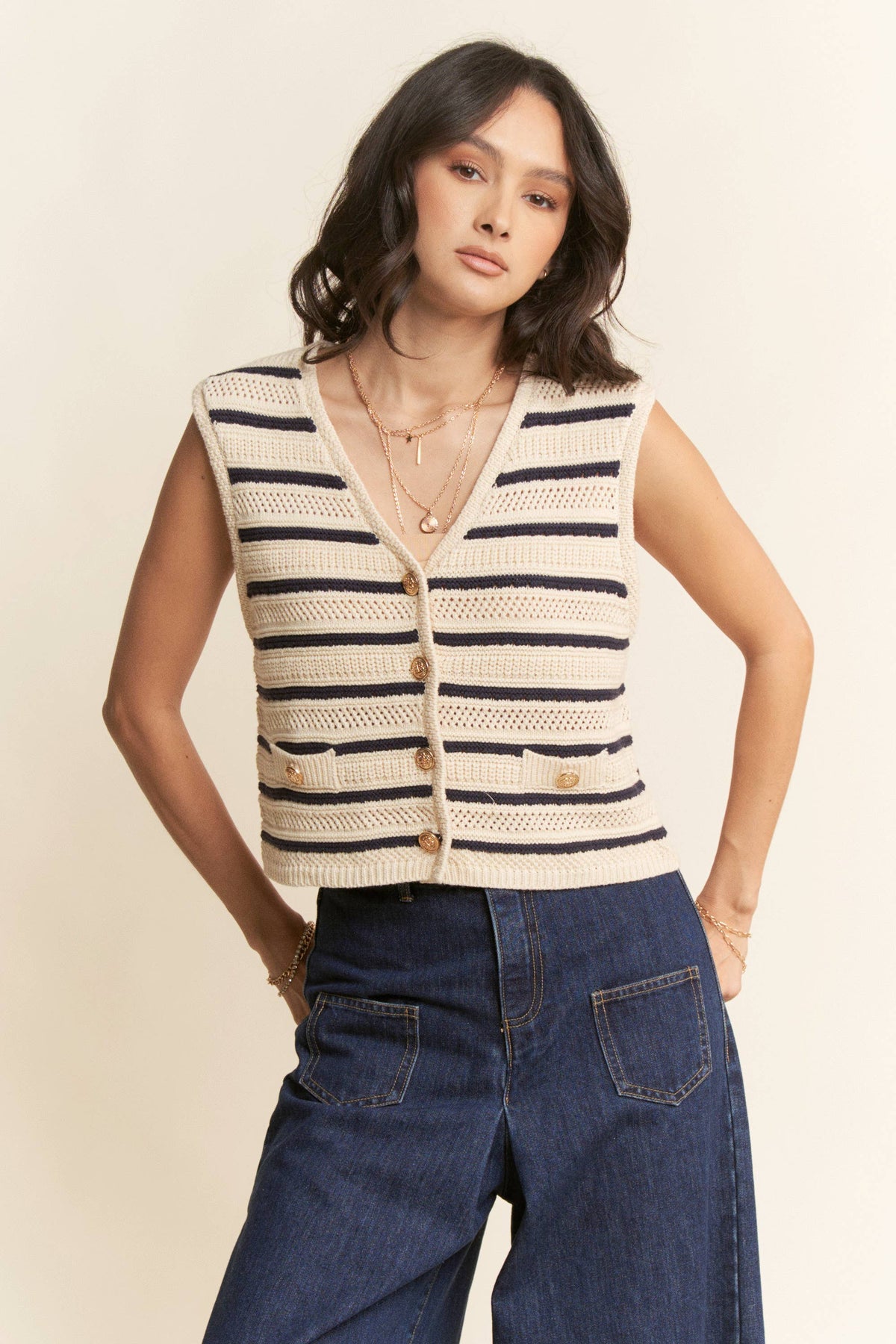 Striped Sleeveless Knit Sweater Vest