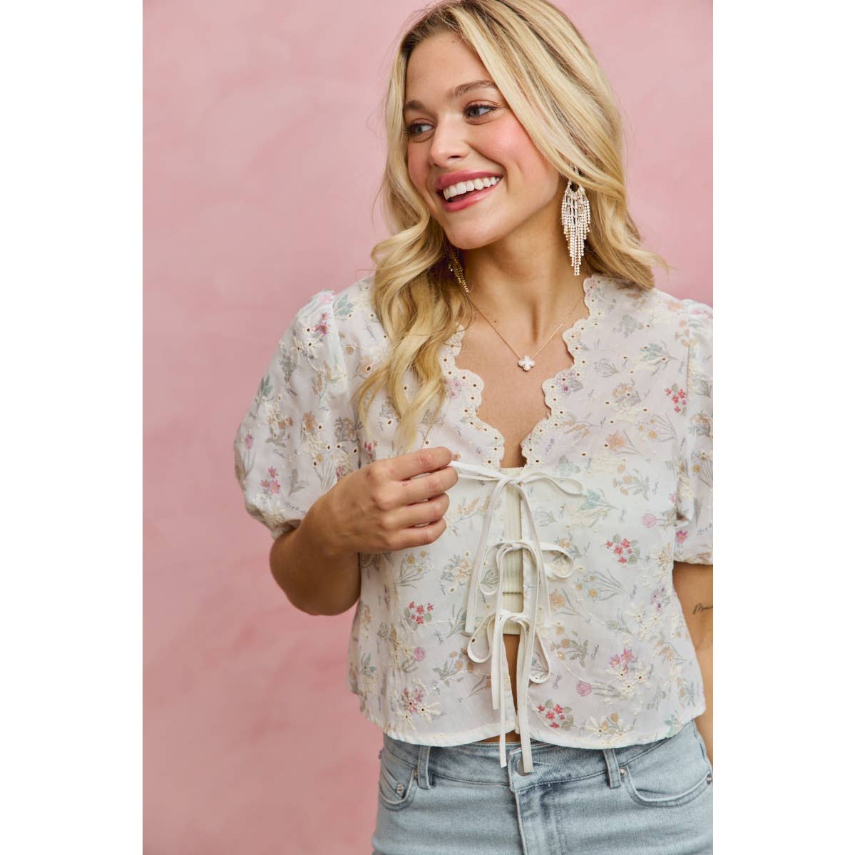 Meadow Bloom Tie Front Top