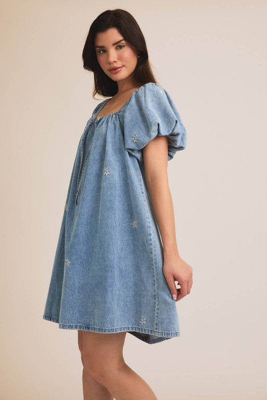 Bluebelle Bloom Embroidered Denim Dress