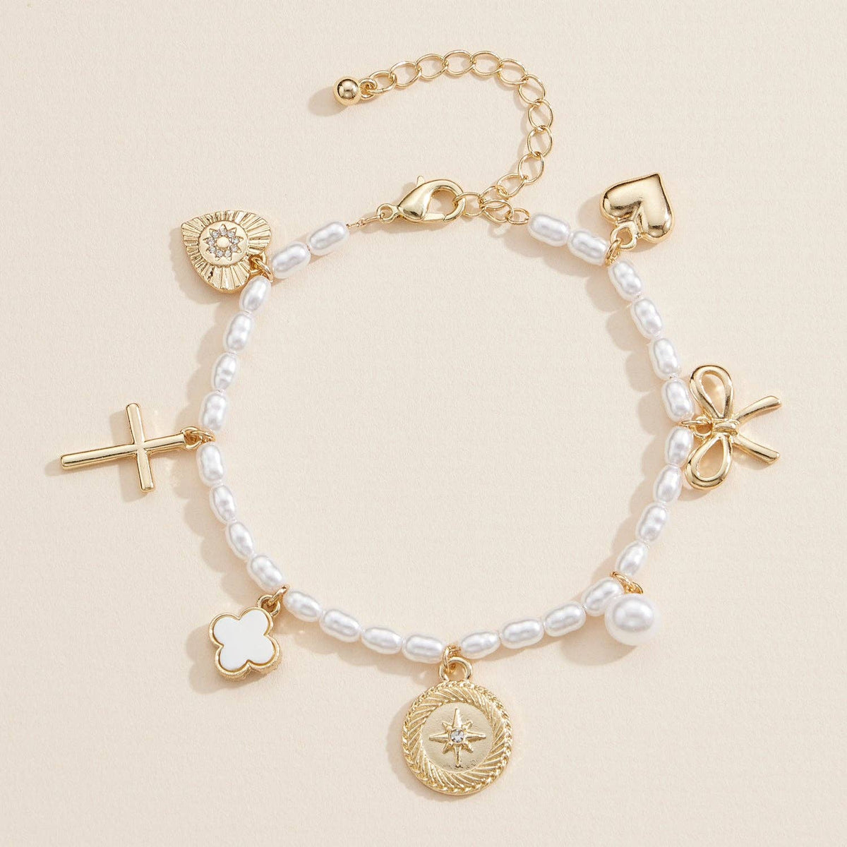 Pearl Charm Bracelet with Cross