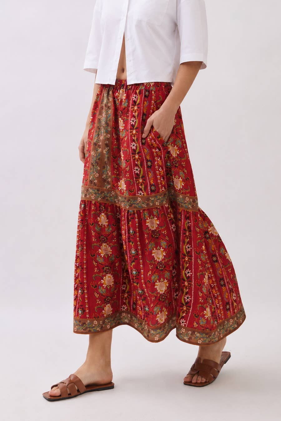 Floral Print Tiered Maxi Skirt