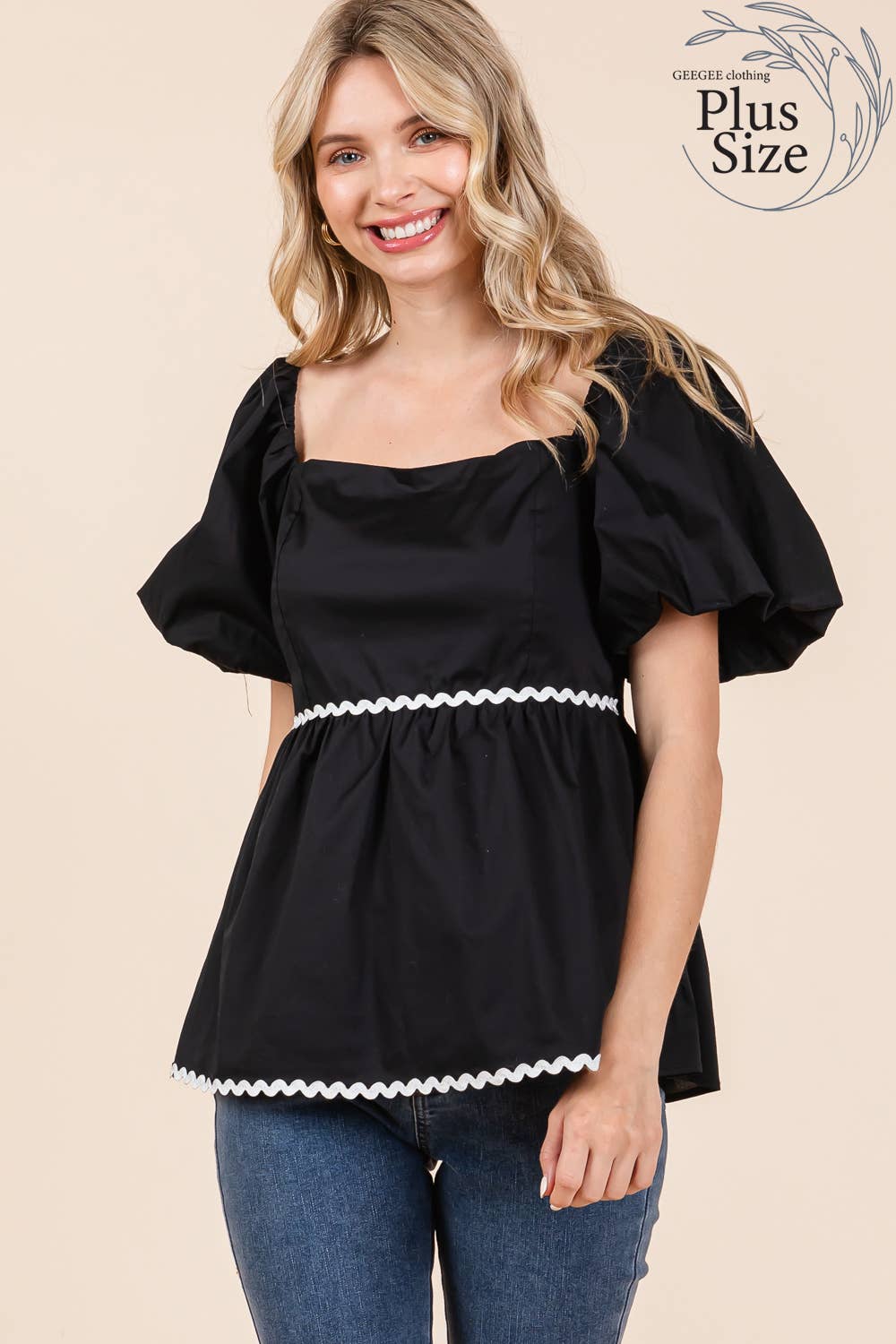 Wavy Piping Detailed Babydoll Top