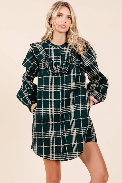 Dani Plaid Ruffled Shirt Mini Dress