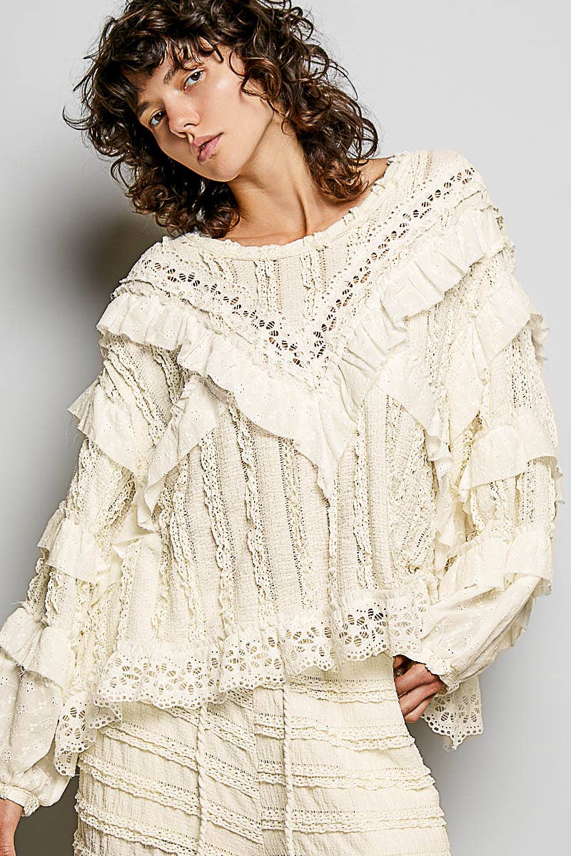 Eyelet Ruffle Knit Top