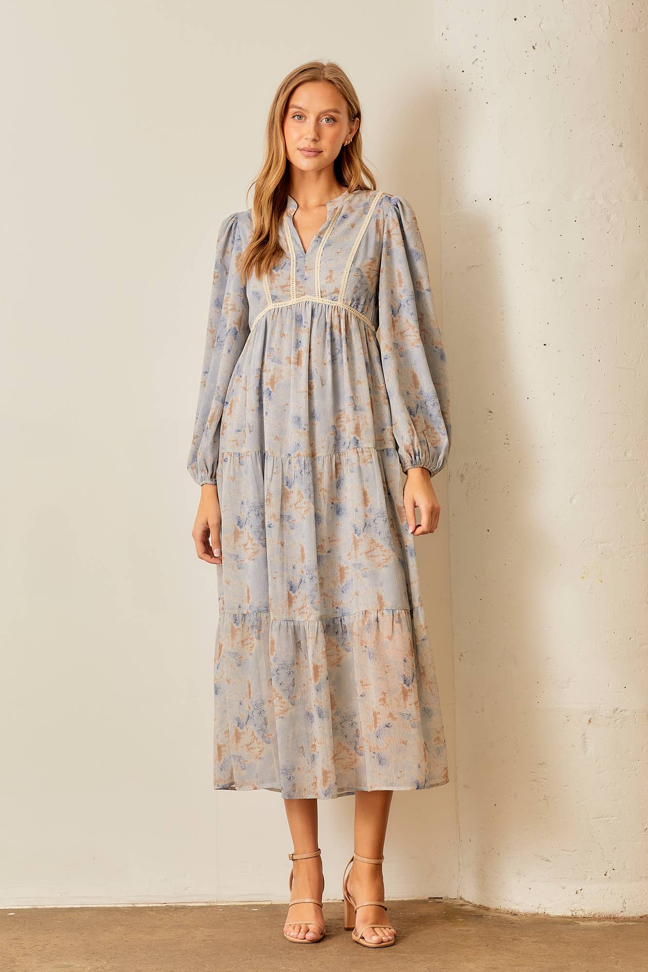 Charlie Lace Trim Long Sleeve Maxi Dress