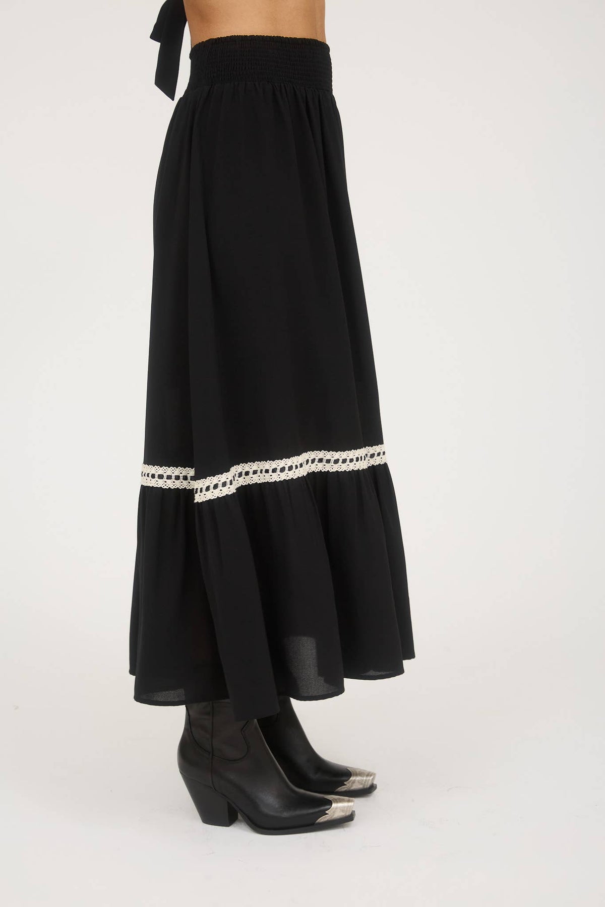 Contrast Lace Trim Midi Skirt