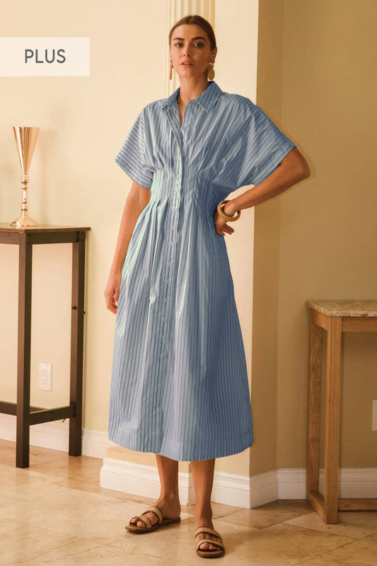 Catie Pinstripe Midi Shirt Dress