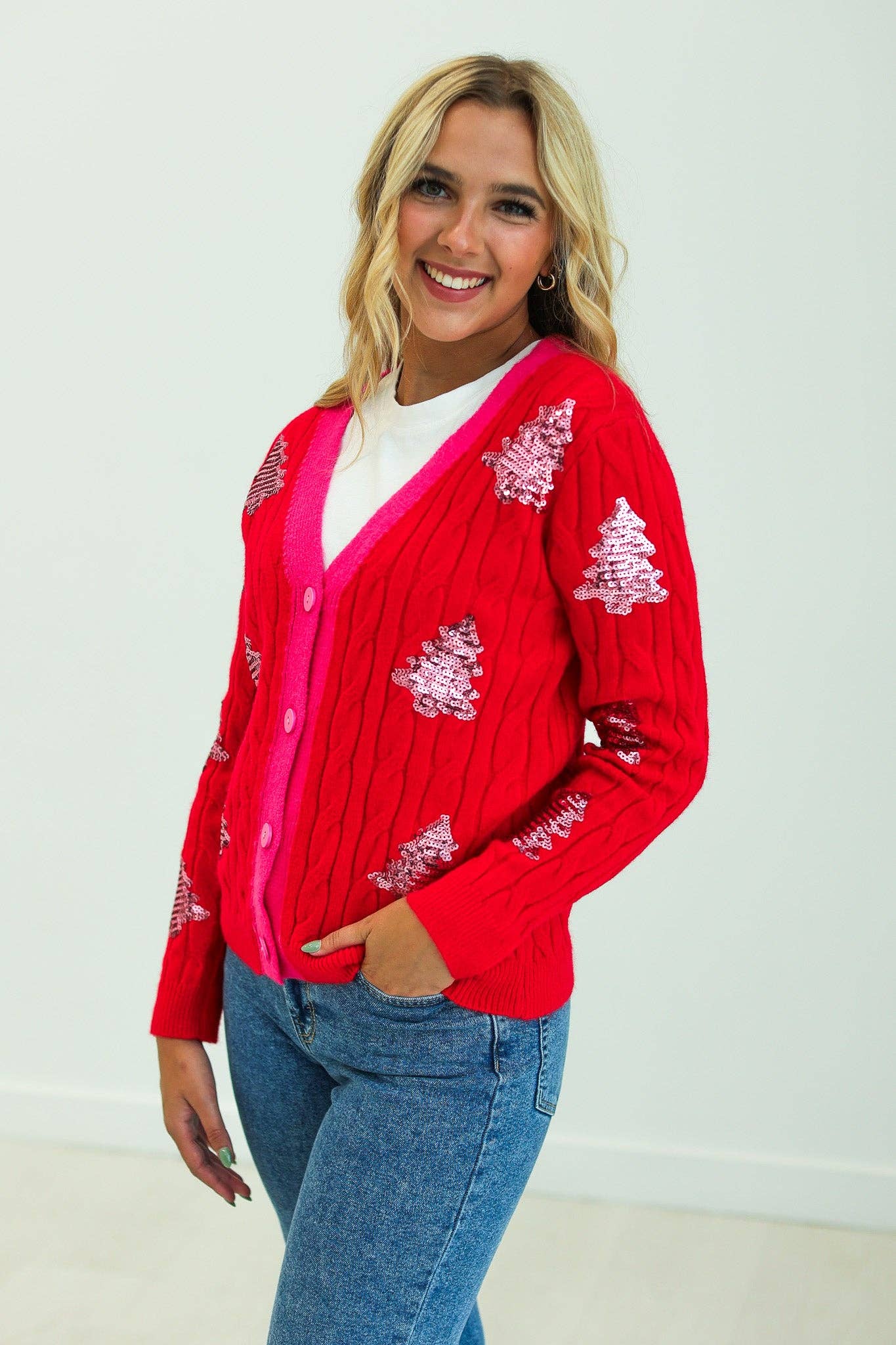 Christmas Tree Sequins Cardigan