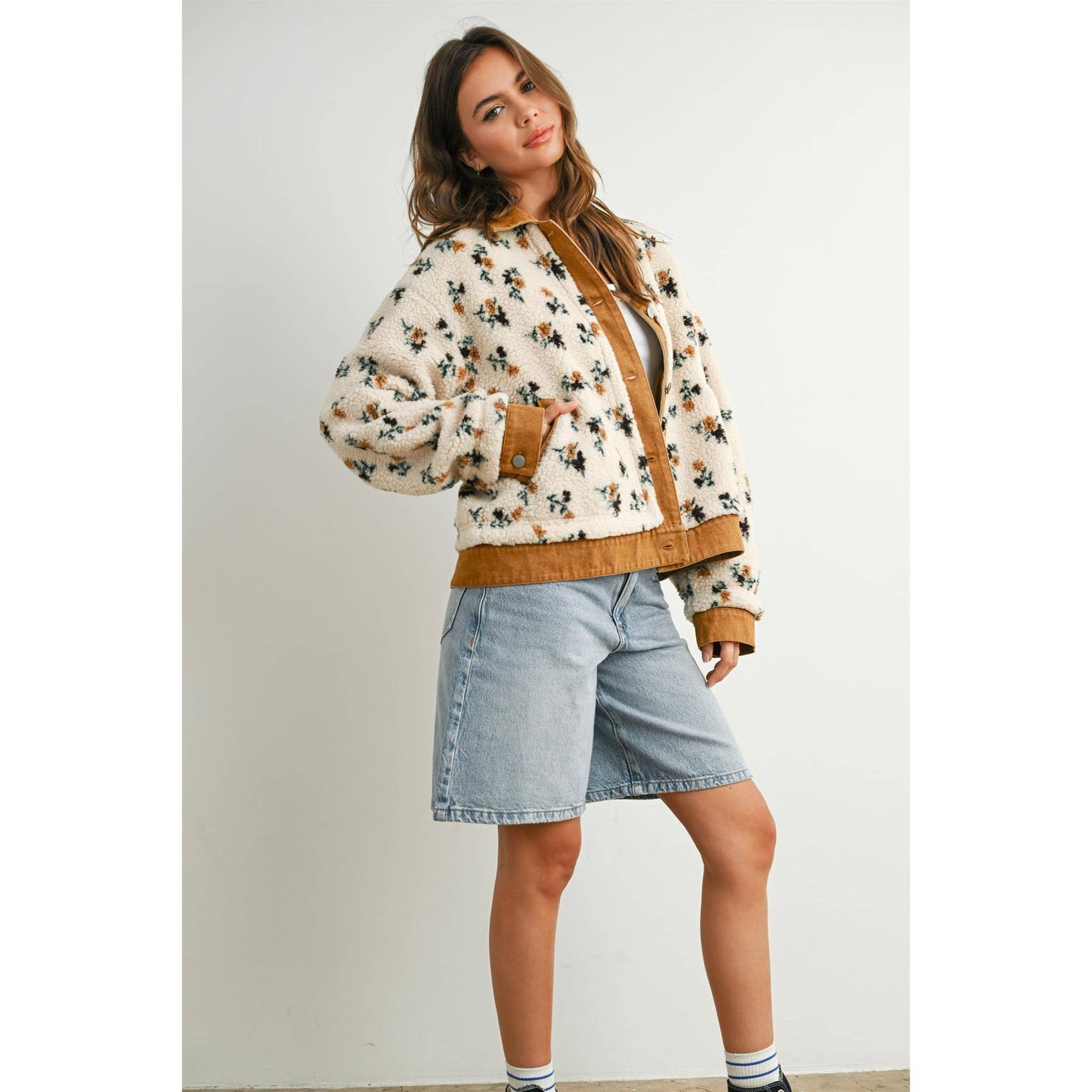 Floral Collared Button-Down Jacket