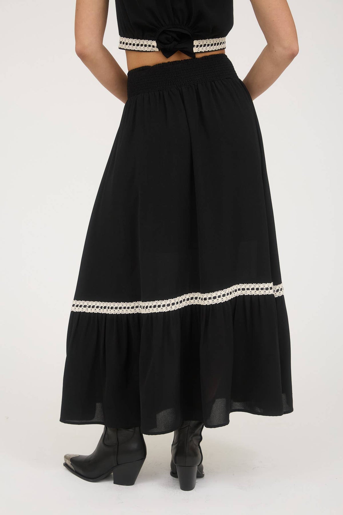 Contrast Lace Trim Midi Skirt