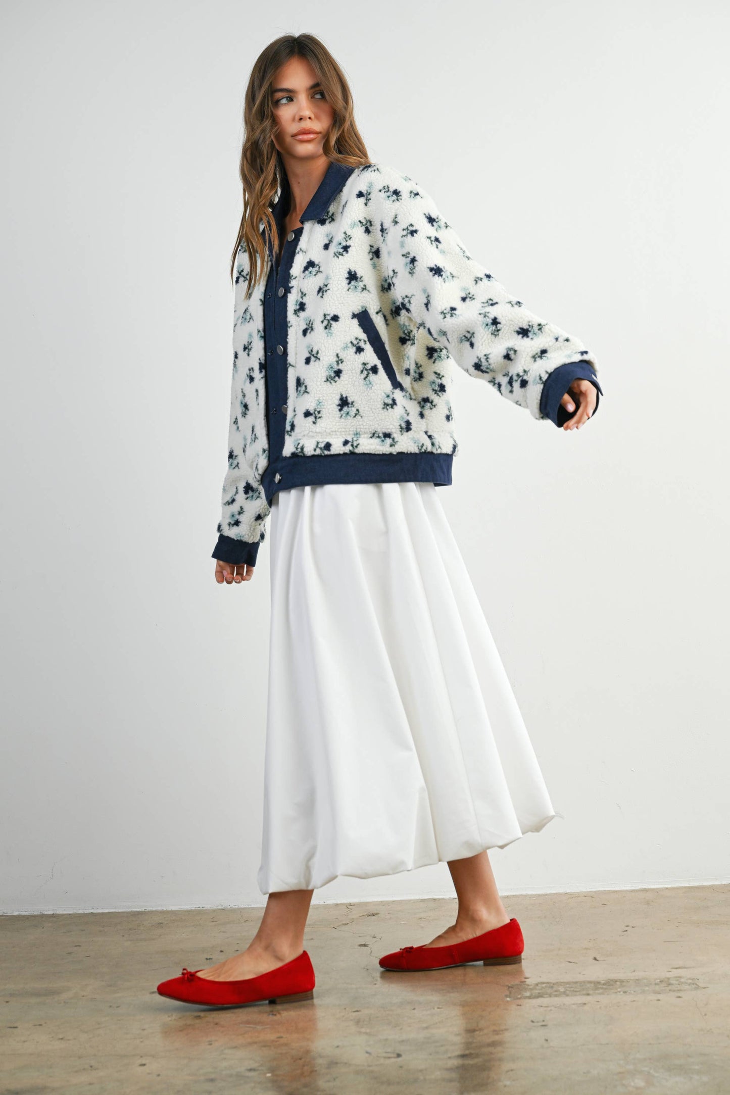 Floral Collared Button-Down Jacket