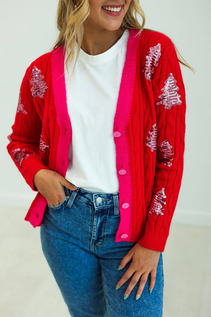 Christmas Tree Sequins Cardigan