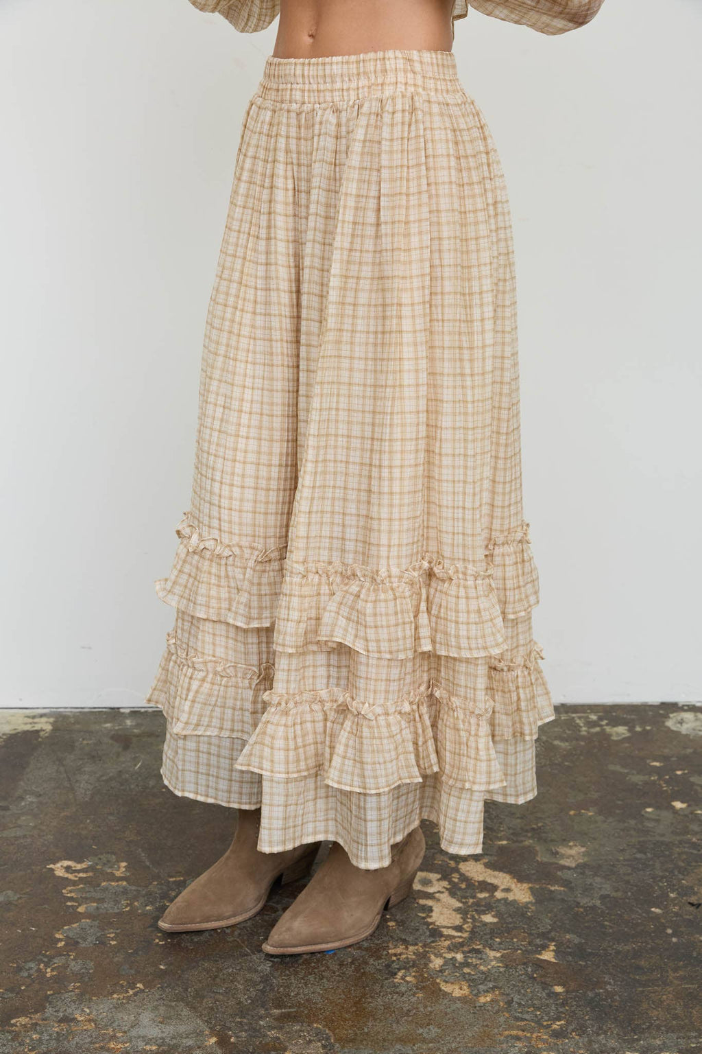 Maddy Plaid Ruffled Midi Skirt