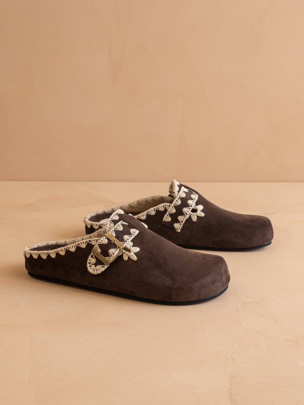 Coffee Tweed Buckle Mule