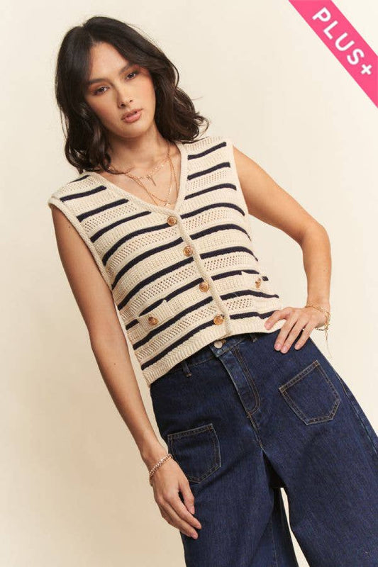 Striped Sleeveless Knit Sweater Vest
