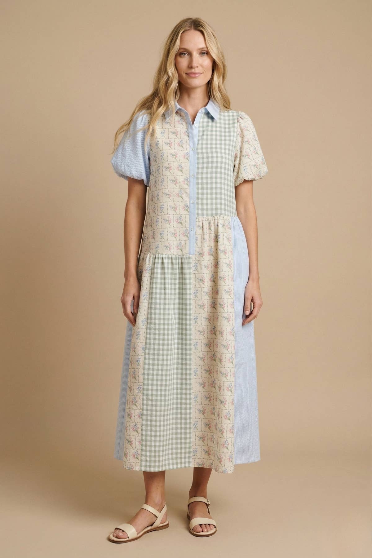 Meadow Patchwork Midi Dress