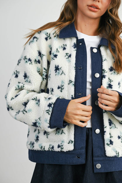 Floral Collared Button-Down Jacket