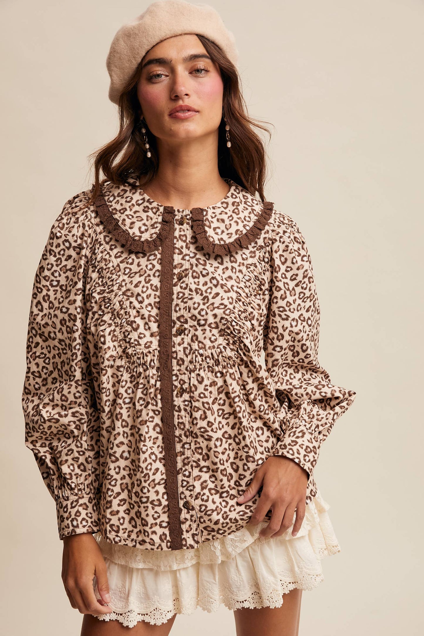 Ruffle Collar Button Blouse