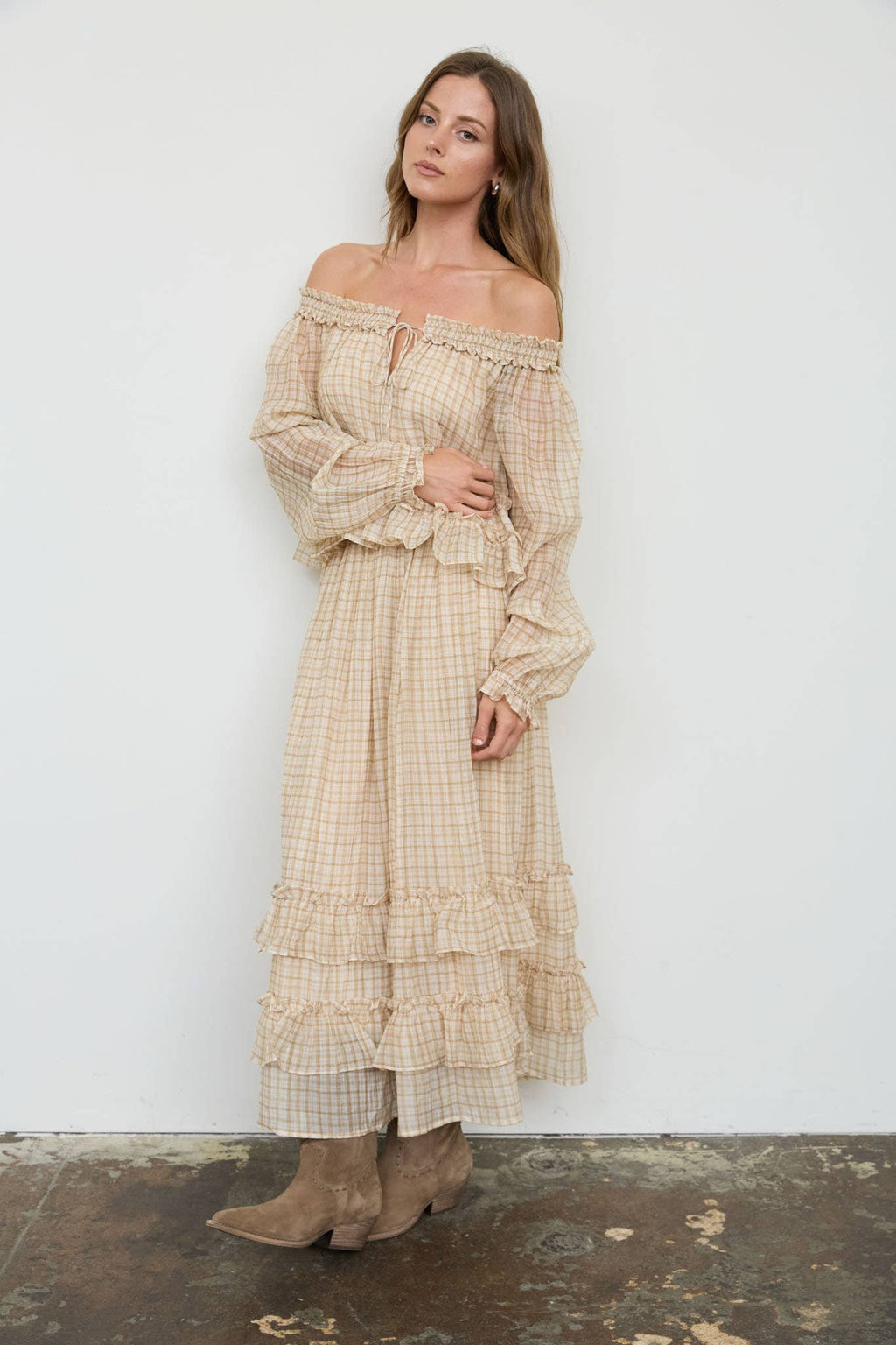 Maddy Plaid Ruffled Midi Skirt