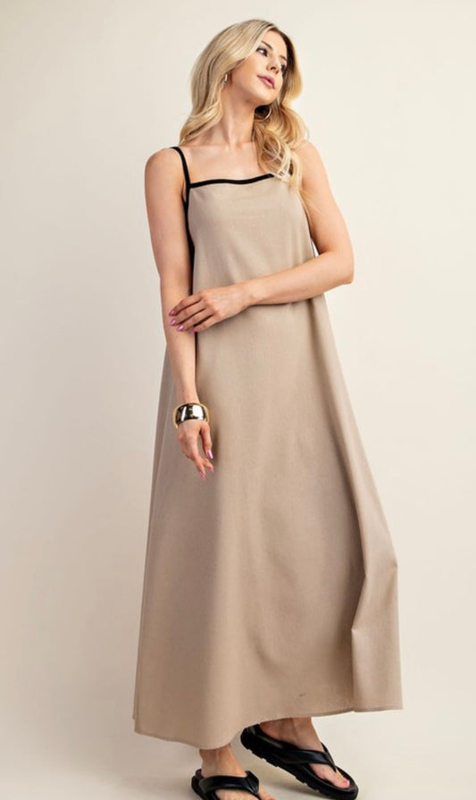 Yael Contrast Piping Linen Dress