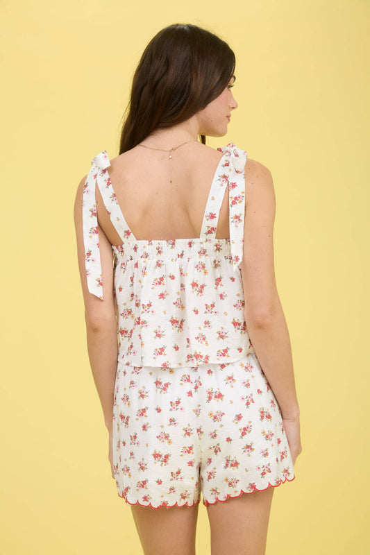 Sunlit Garden Scallop Trim Tie Strap Blouse