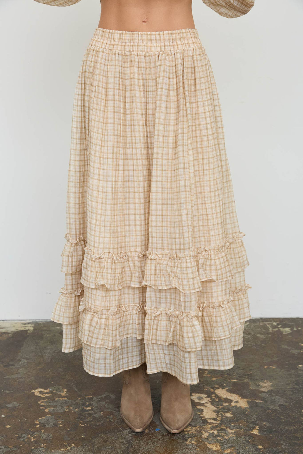 Maddy Plaid Ruffled Midi Skirt