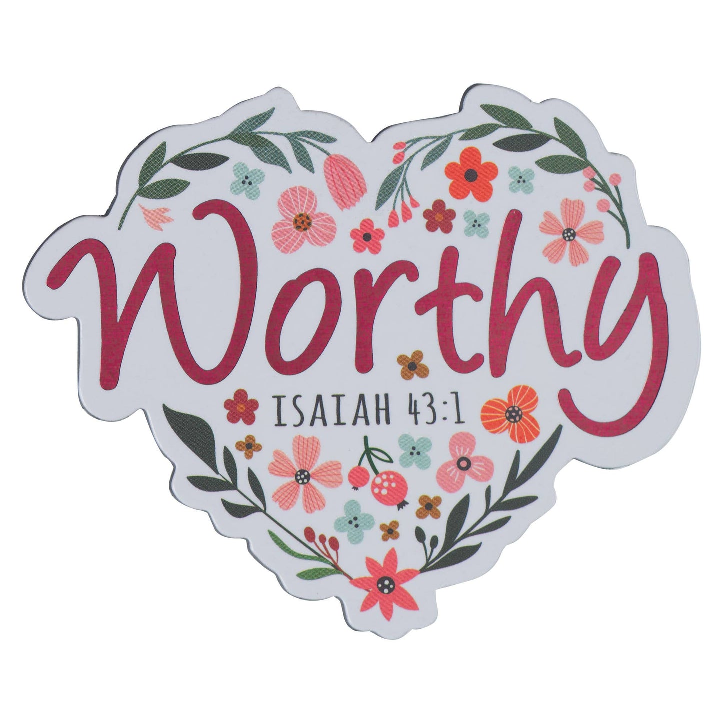 Worthy Isa. 43:1 White Floral Magnet