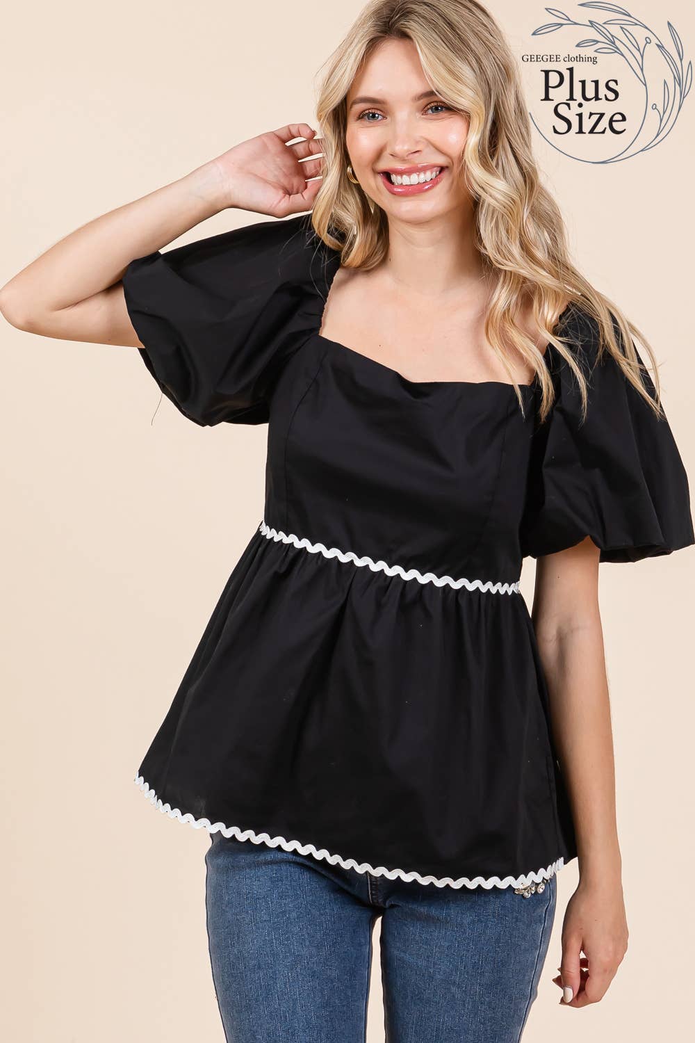 Wavy Piping Detailed Babydoll Top